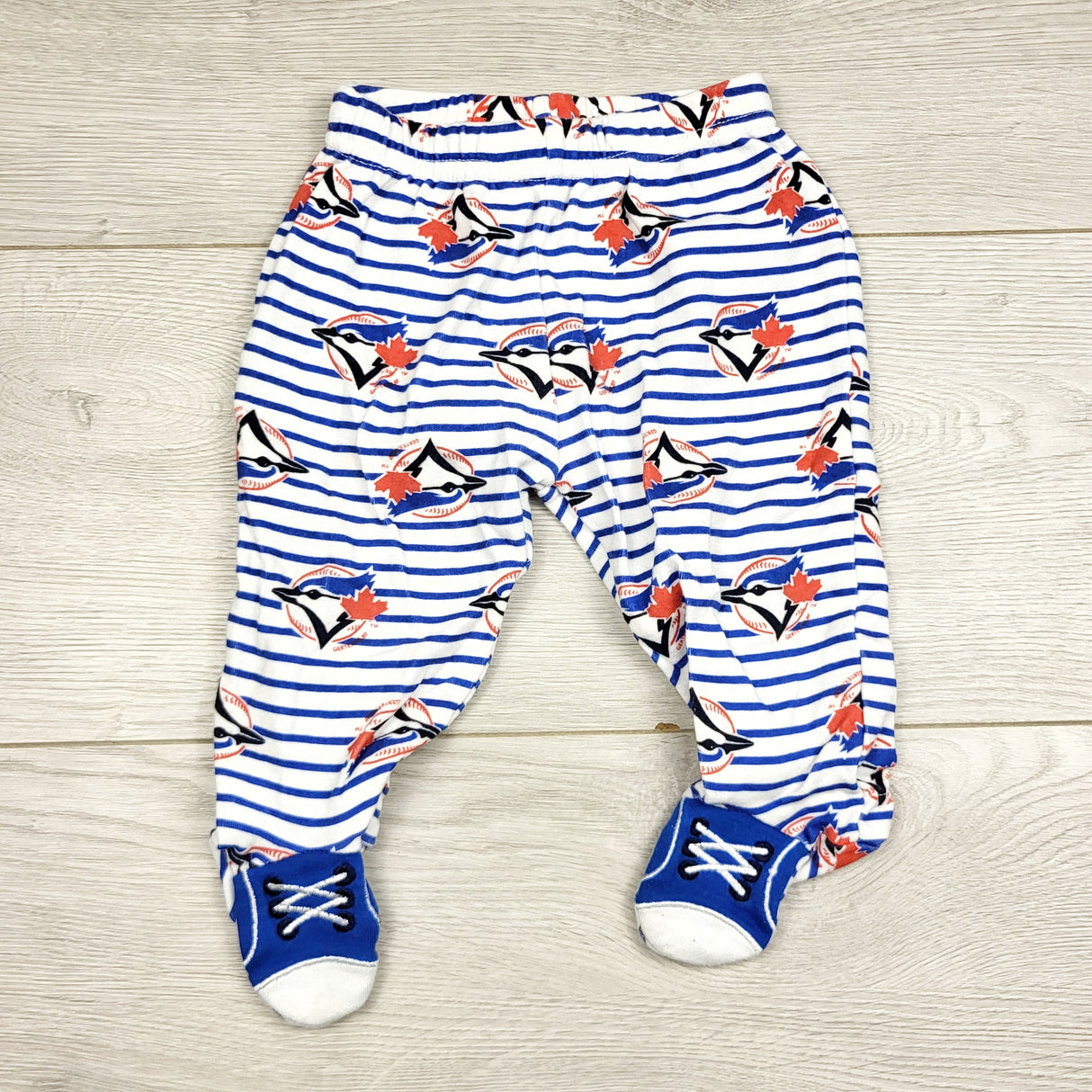 LMAC22 - Snugabye footed Toronto Blue Jays cotton pants. Size 3-6 months