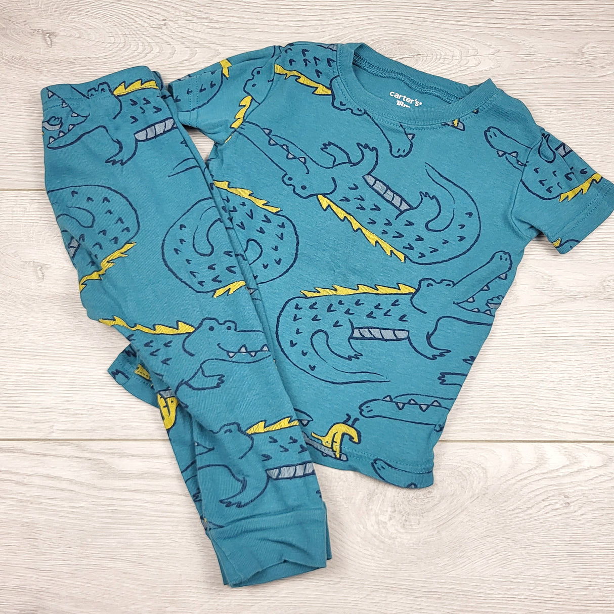 RUBH1 - Carters teal 2pc cotton PJs with crocodiles. Size 18 months