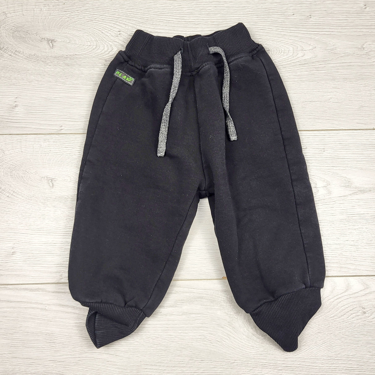 RUBH2 - Play black fleecy lined cotton joggers. Size 3-6 months