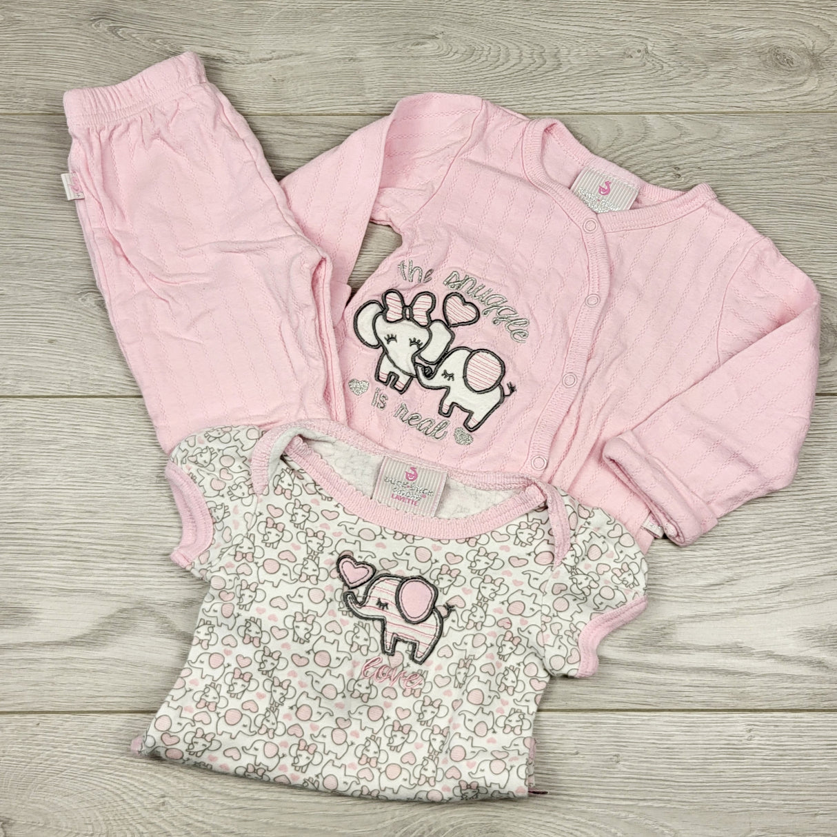 CCRT2 - Duck Duck Goose 3pc set with elephants. Size 6-9 months