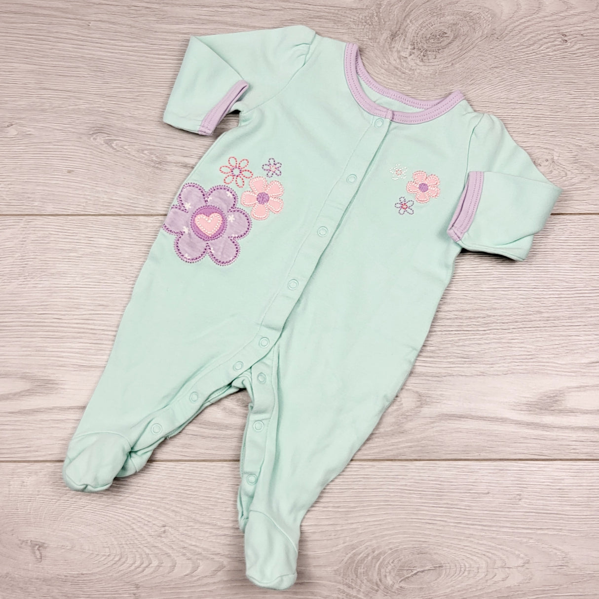 CCRT2 - Koala Baby mint cotton romper with flowers. Newborn size