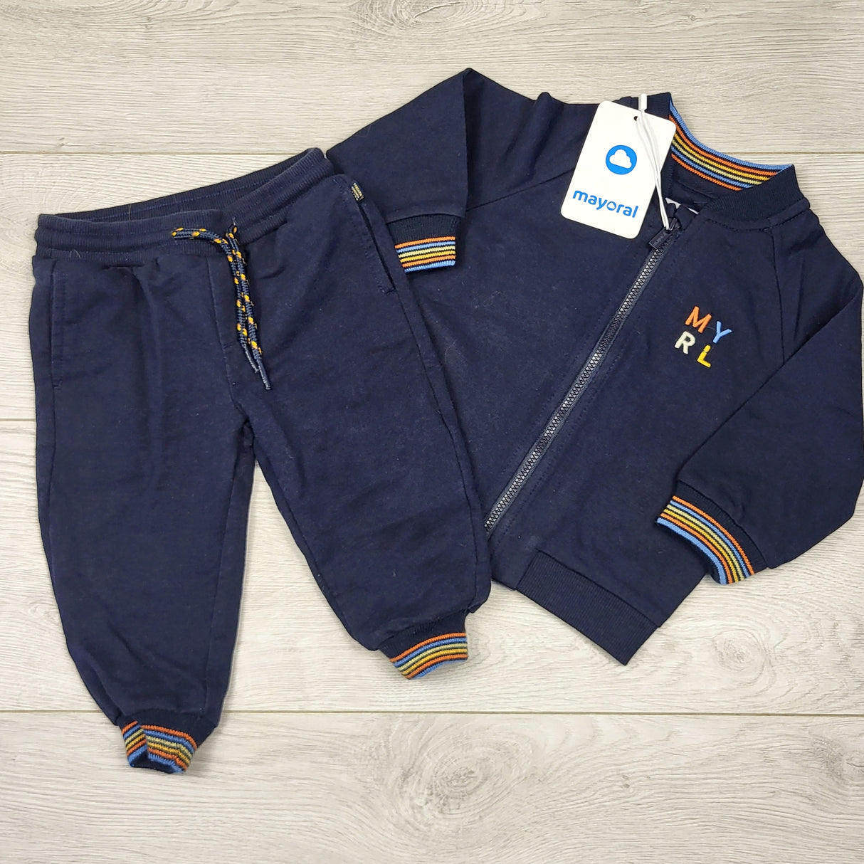 STFT22 - NEW - Mayoral 2pc navy baby track suit. Size 9 months