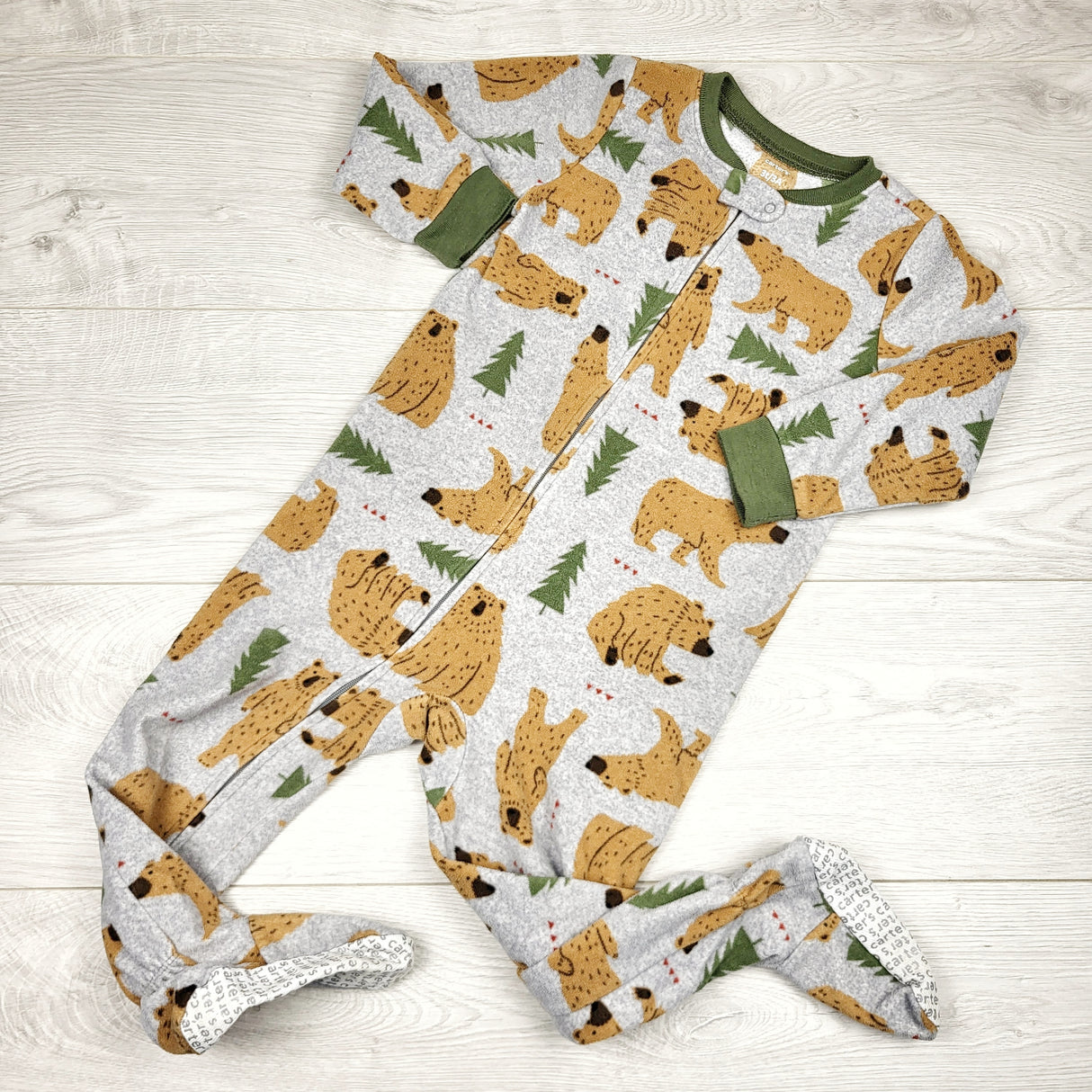 PETP1 - Carters grey zippered fleece sleeper with bears. Size 3T