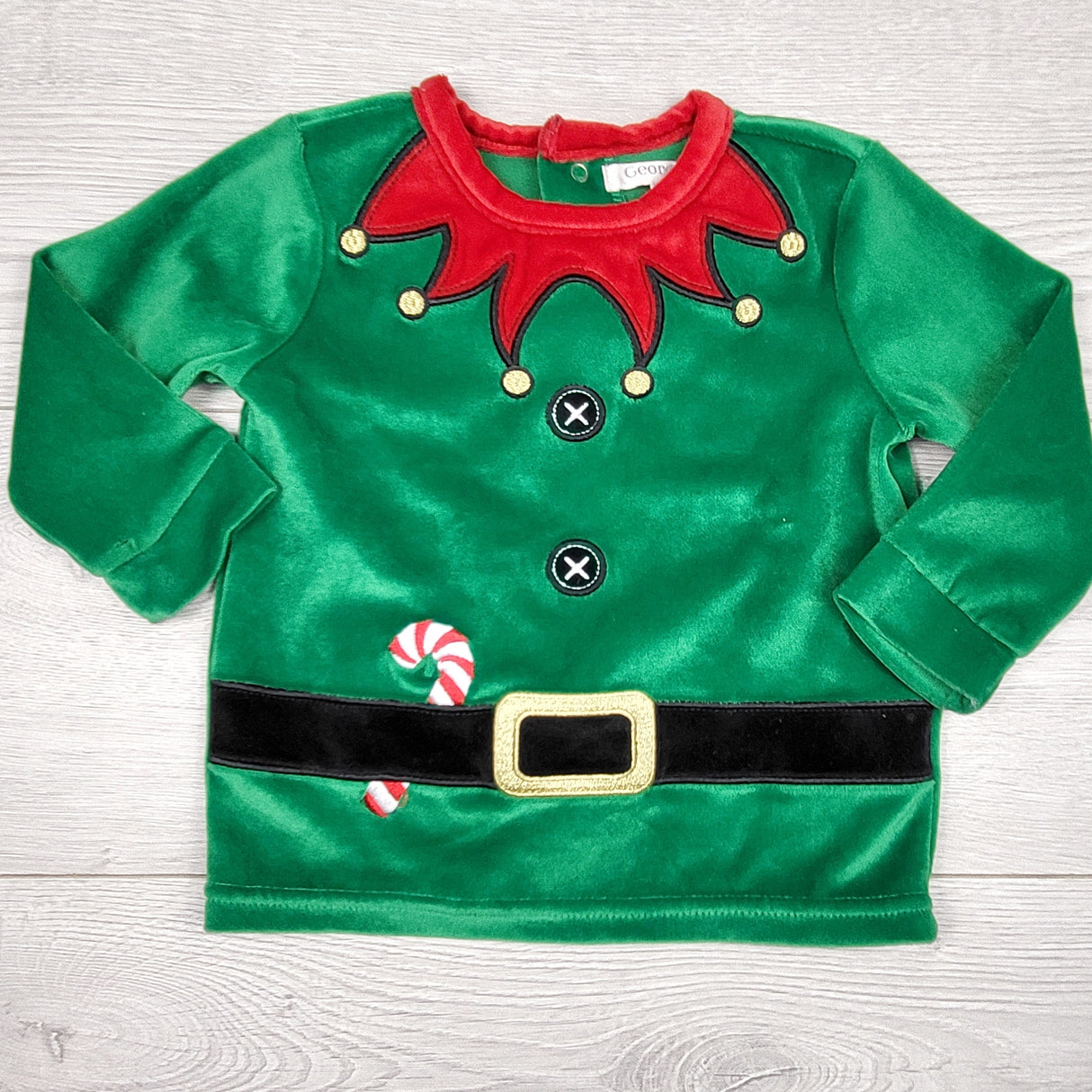 BVRN4 - George green velour Elf top. Size 18-24 months