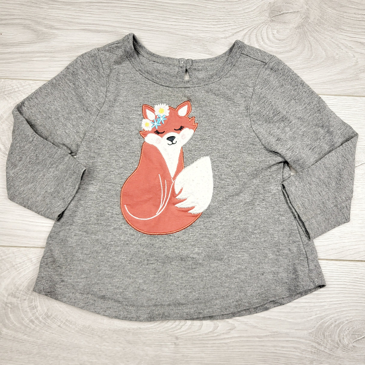 BVRN44 - George grey long sleeved top with fox. Size 6-12 months