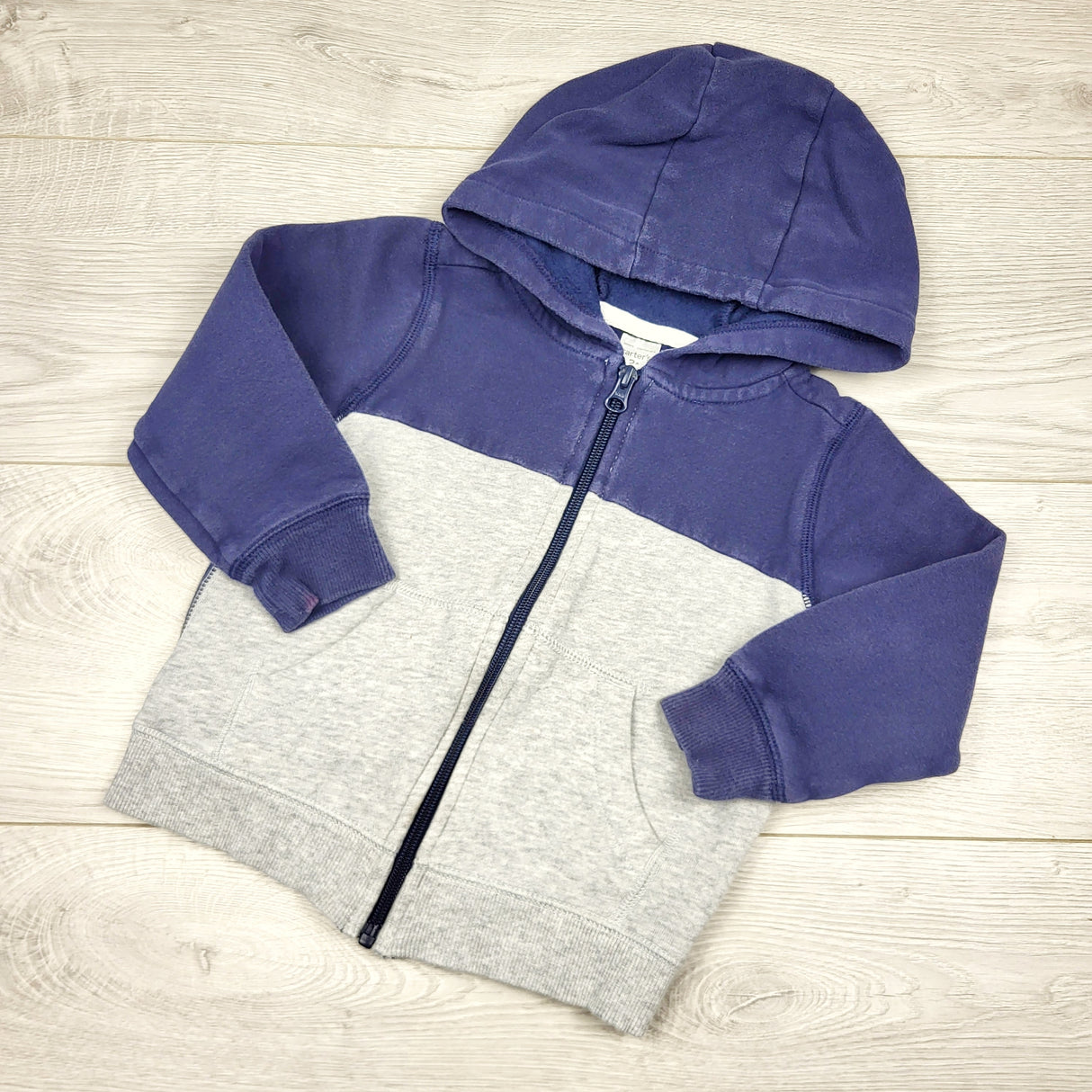 PETP2 - Carters navy and grey fleecy lined zip up hoodie. Size 3T