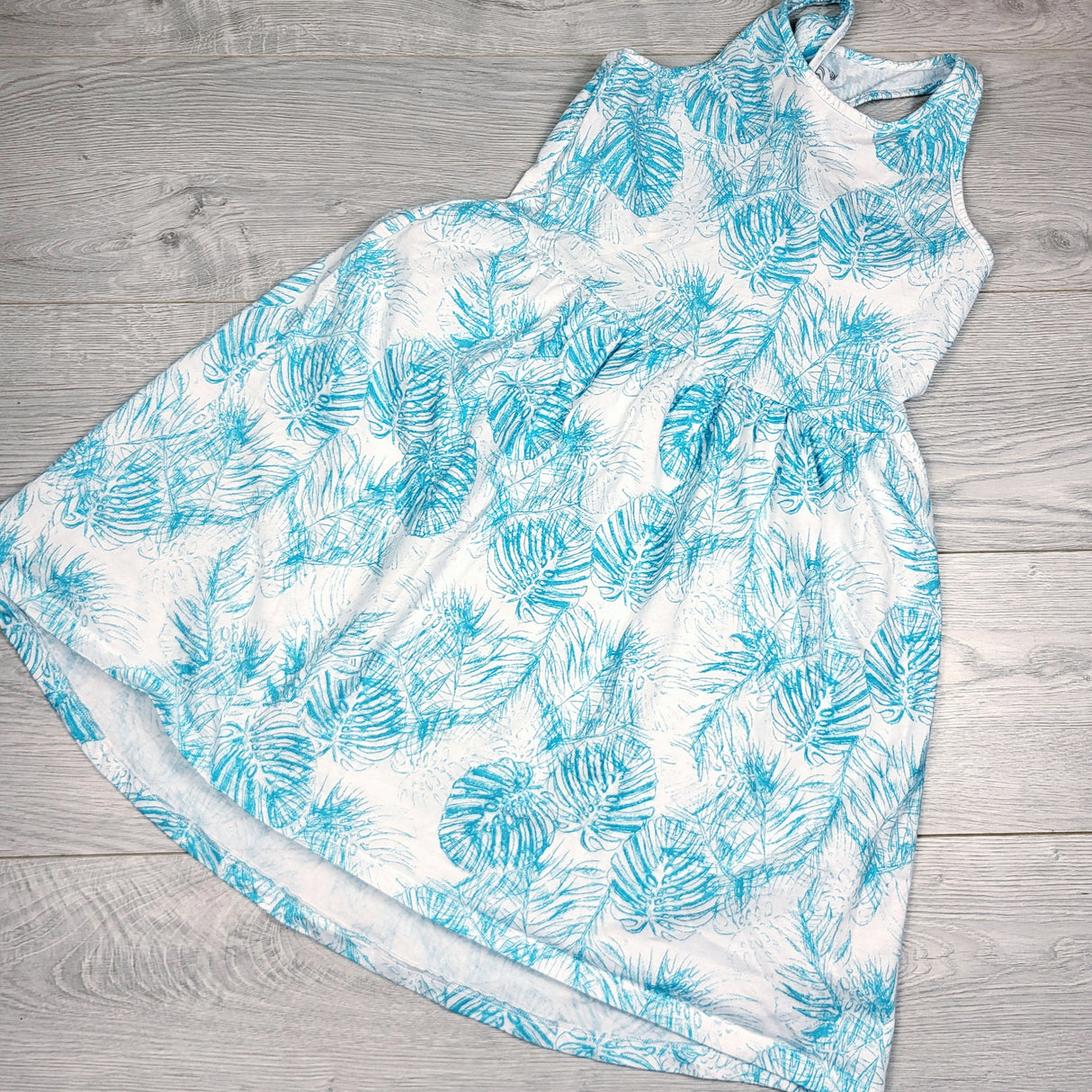 ADAL2 - Joe blue and white tropical print sleeveless dress. Size 10/12