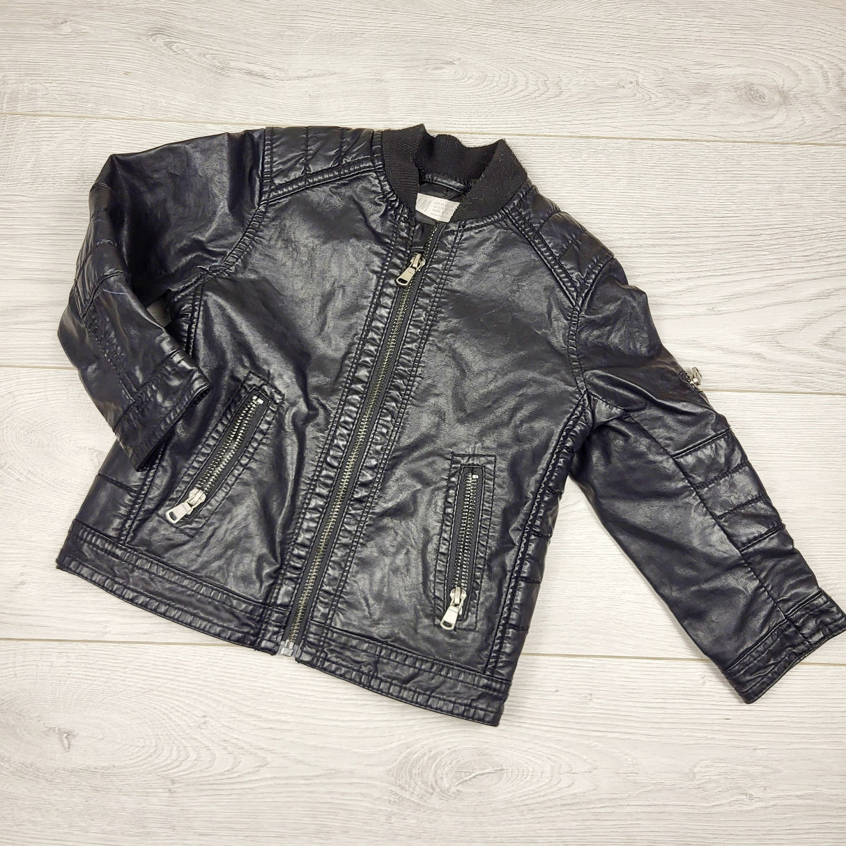 JMCL3 - H and M black faux leather bomber jacket. Size 2/3T