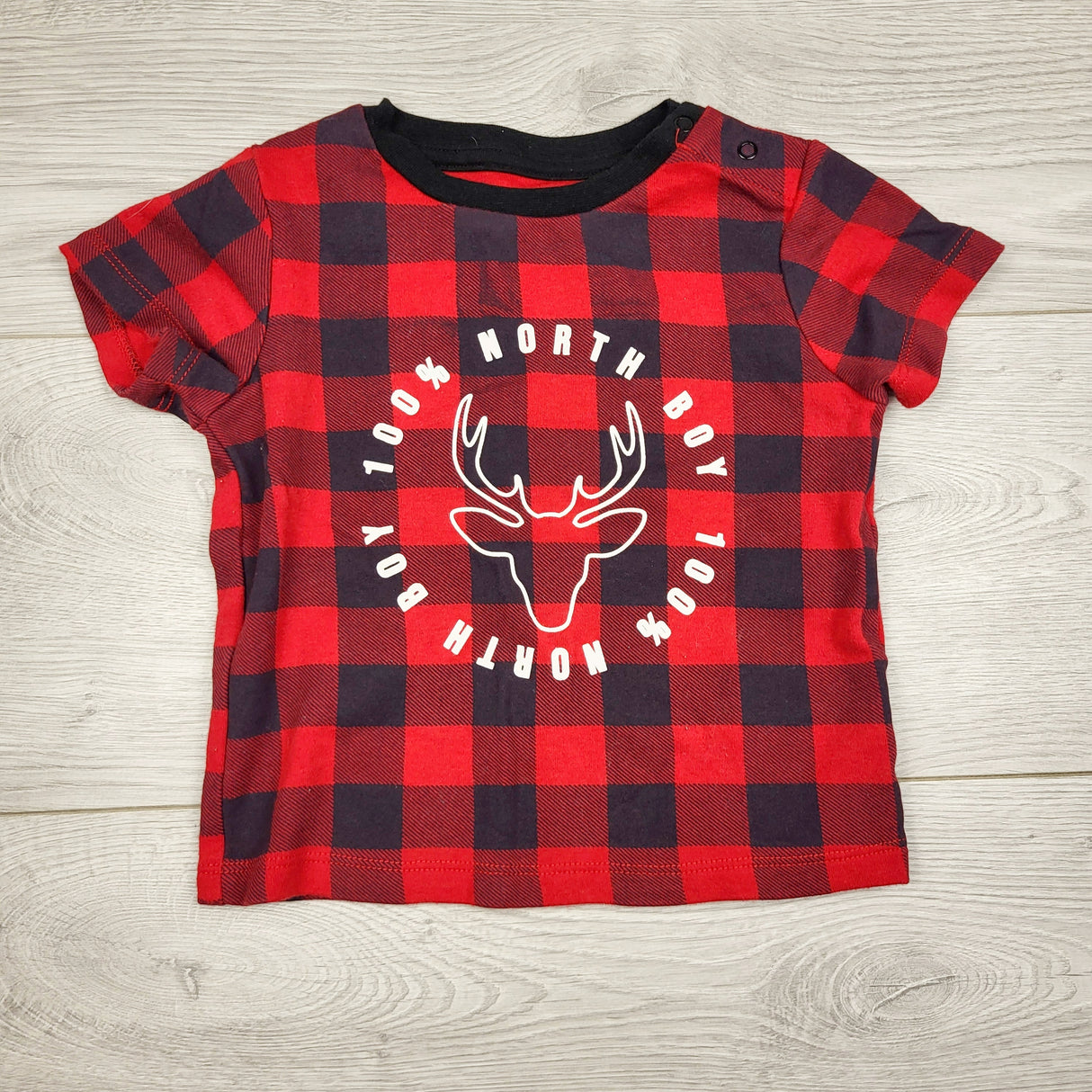 JMCL3 - Mini Heroes buffalo plaid t-shirt. Size 18 months