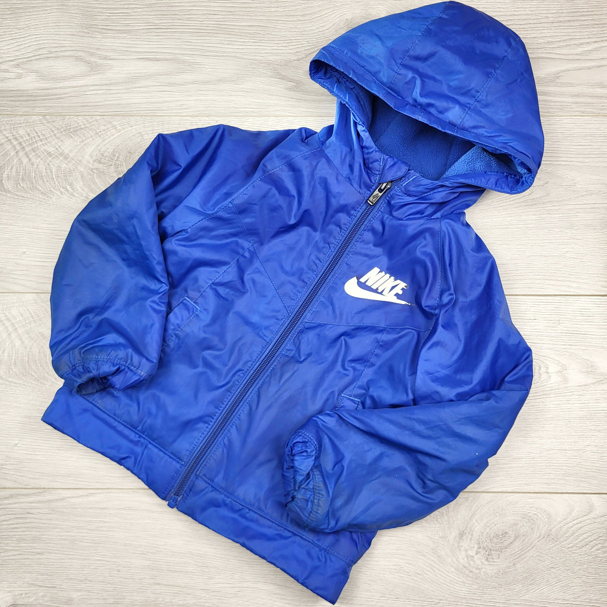 TCAD1 - Nike blue fleece lined hooded jacket. Size 3T