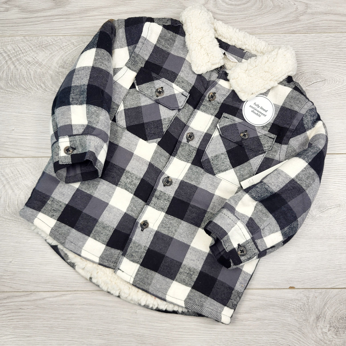 TCAD11 - NEW - George sherpa lined buffalo plaid "shacket". Size 18-24 months