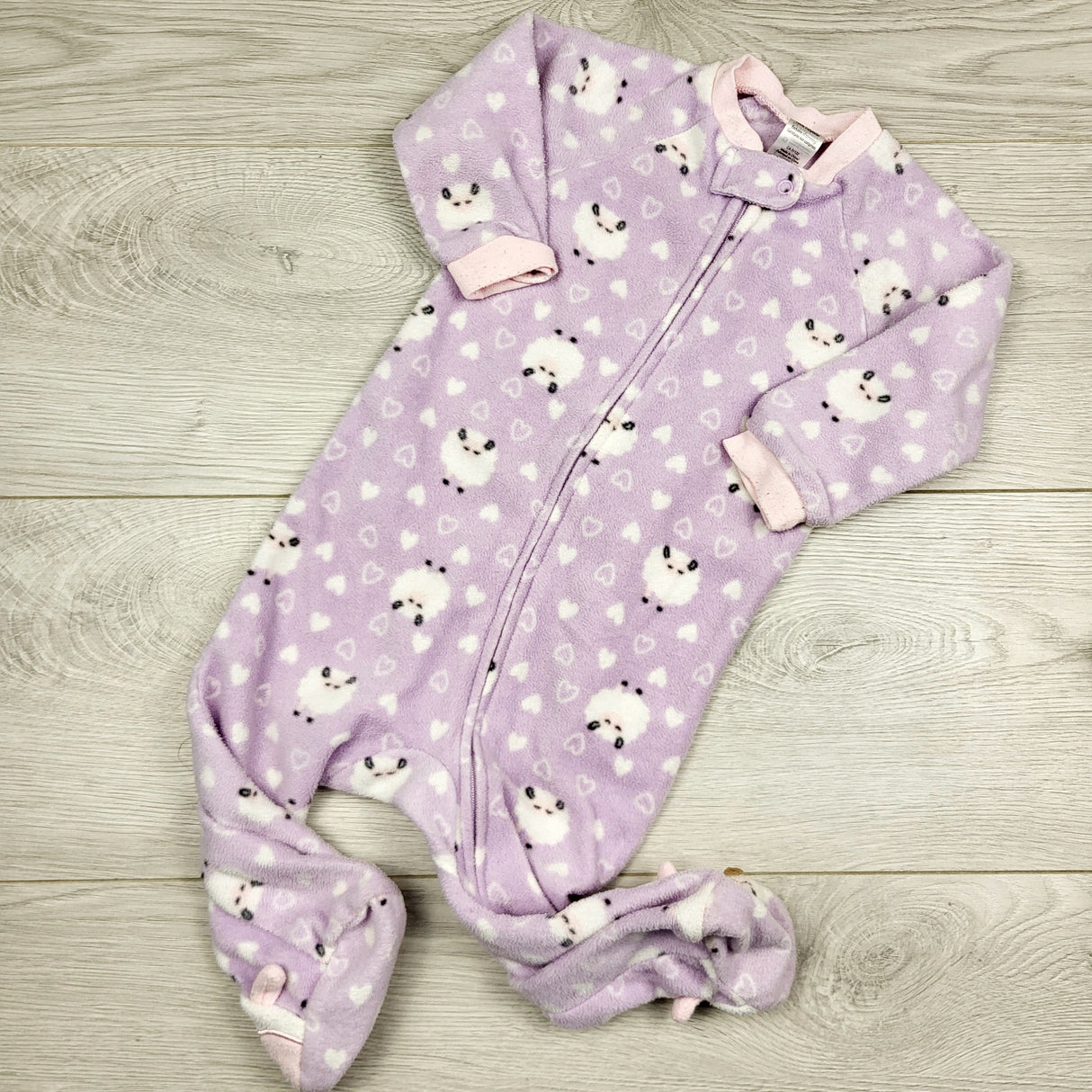 KHEN2 - George purple zippered fleece sleeper with sheep. Size 6-9 months