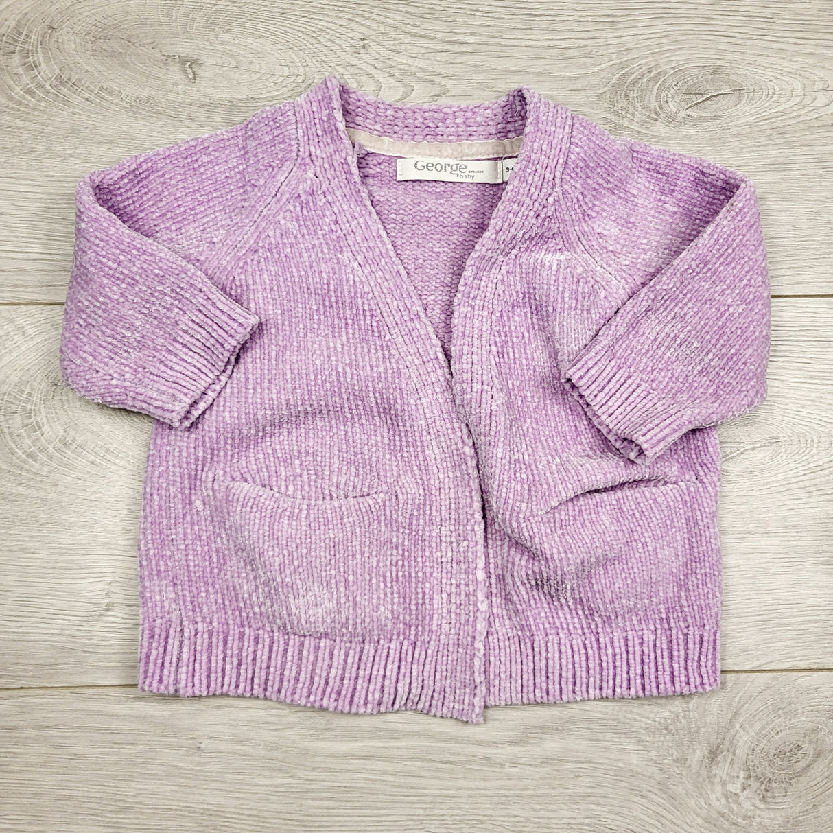 KHEN2 - George purple chenille sweater. Size 3-6 months