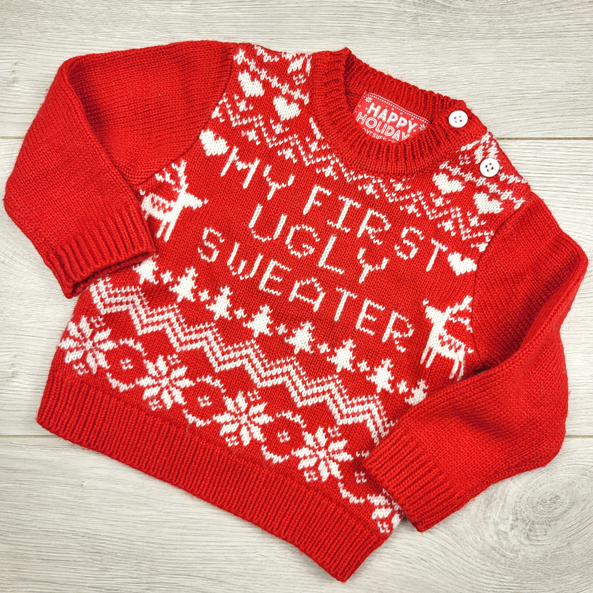 KHEN2 - Happy Holidays "My First Ugly Sweater" sweater. Size 3-6 months