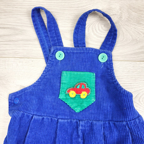 KHEN2 - Vintage Ruffniks blue corduroy overalls with car. Size 18 months