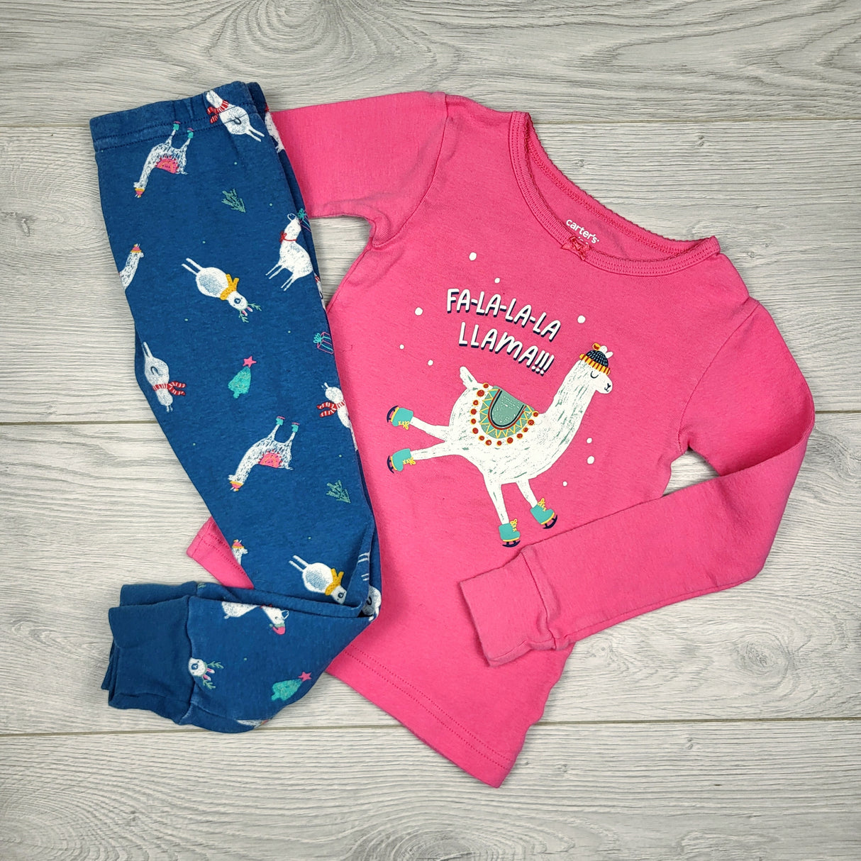 KJHN1 - Carters pink and blue 2pc "Fa-La-La-La Llama" PJs. Size 3T