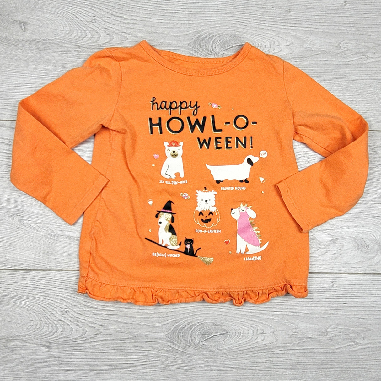 KJHN1 - Carters orange "Happy Howl-o-ween" shirt. Size 3T