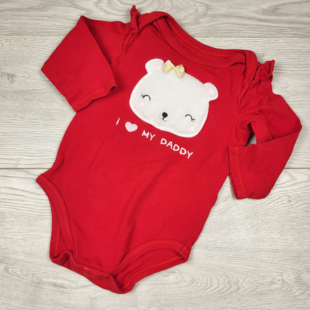 KJHN1 - First Impressions red "I Love My Daddy" bodysuit with polar bear. Size 3-6 months