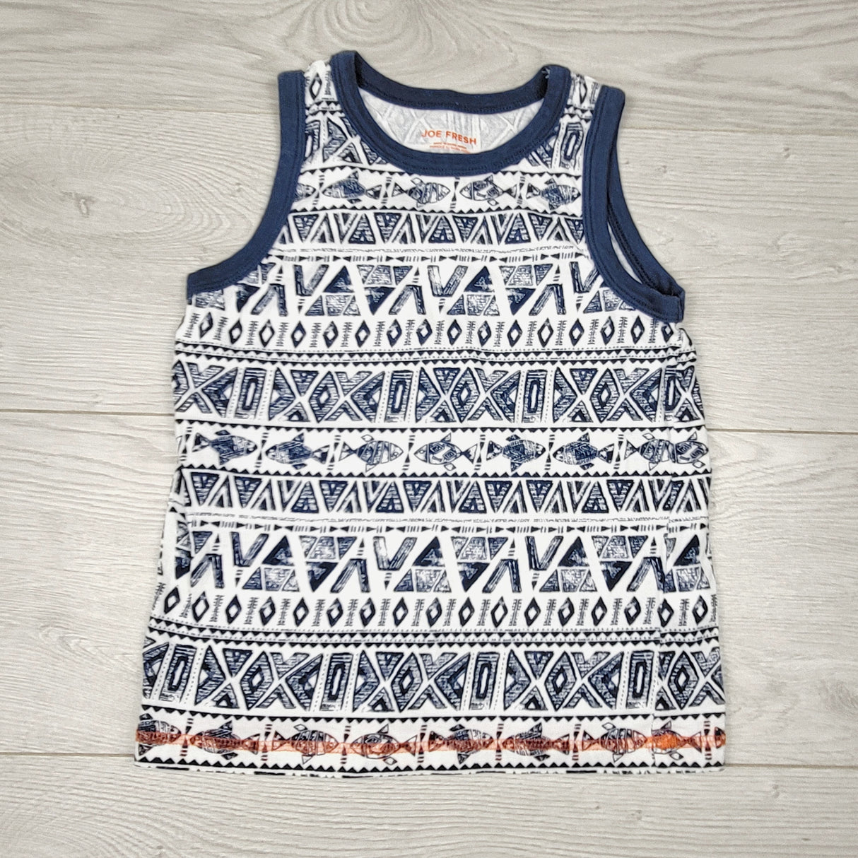 JFAR1 - Joe white and navy patterned tank top. Size 5T