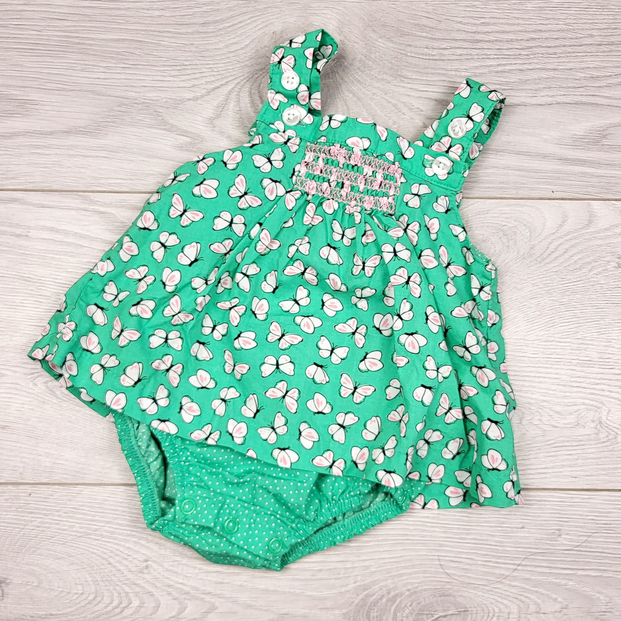 THNG1 - Just One You green dress with butterflies. Size 3 months