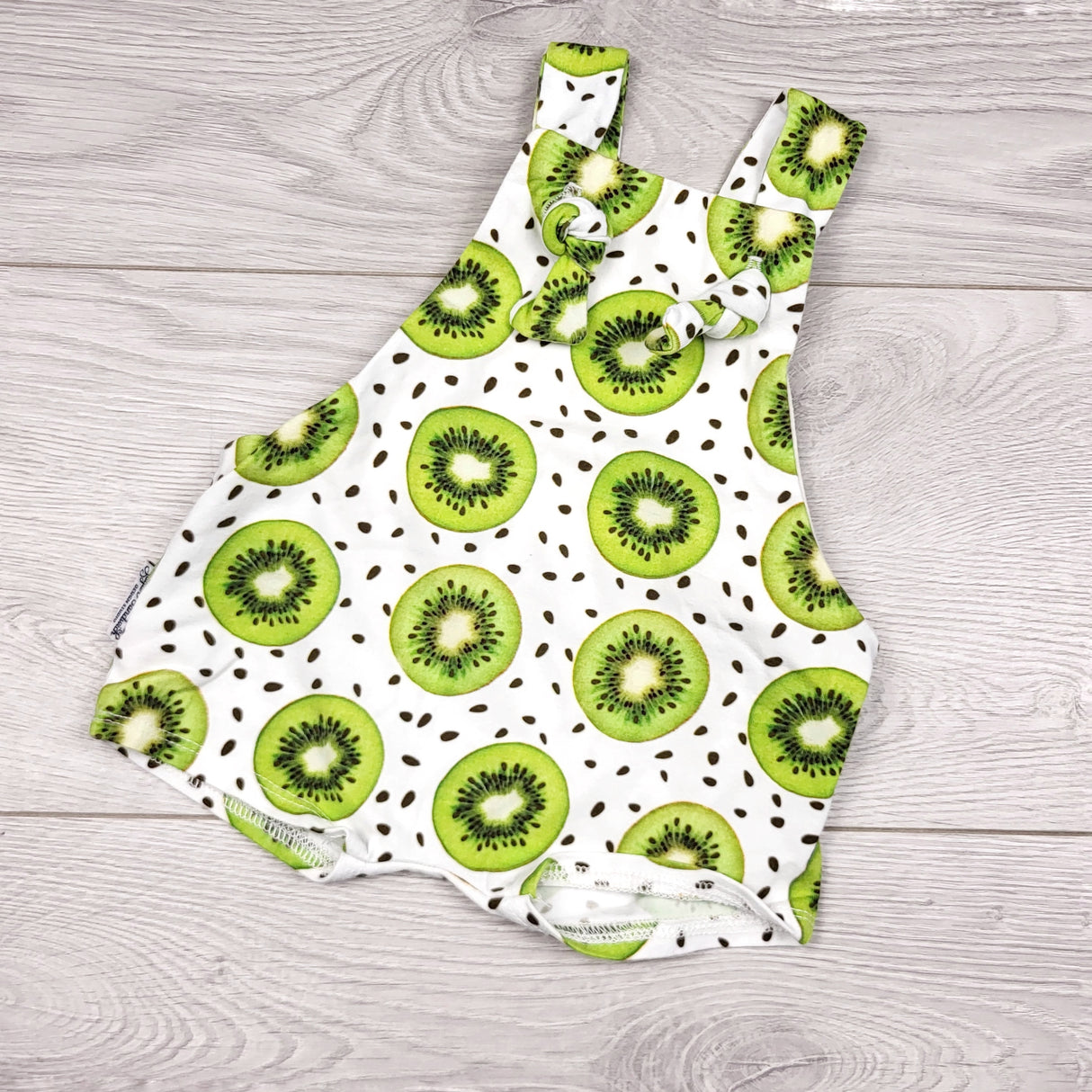 THNG1 - Sugar Sanwhich Design Studio handmade shortalls with kiwis. Size 3-6 months