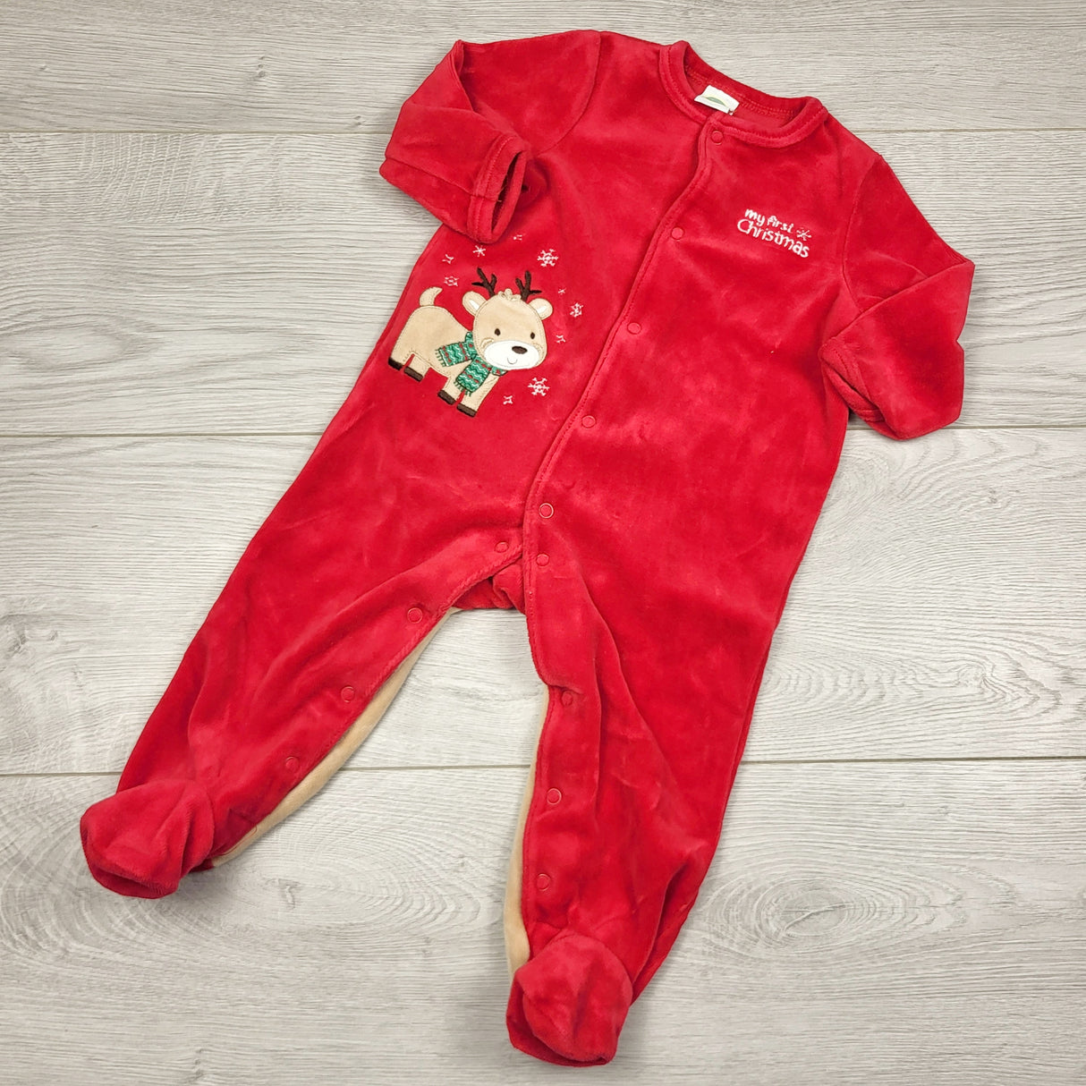 THNG1 - Little Me red velour "My First Christmas" sleeper. Size 9 months