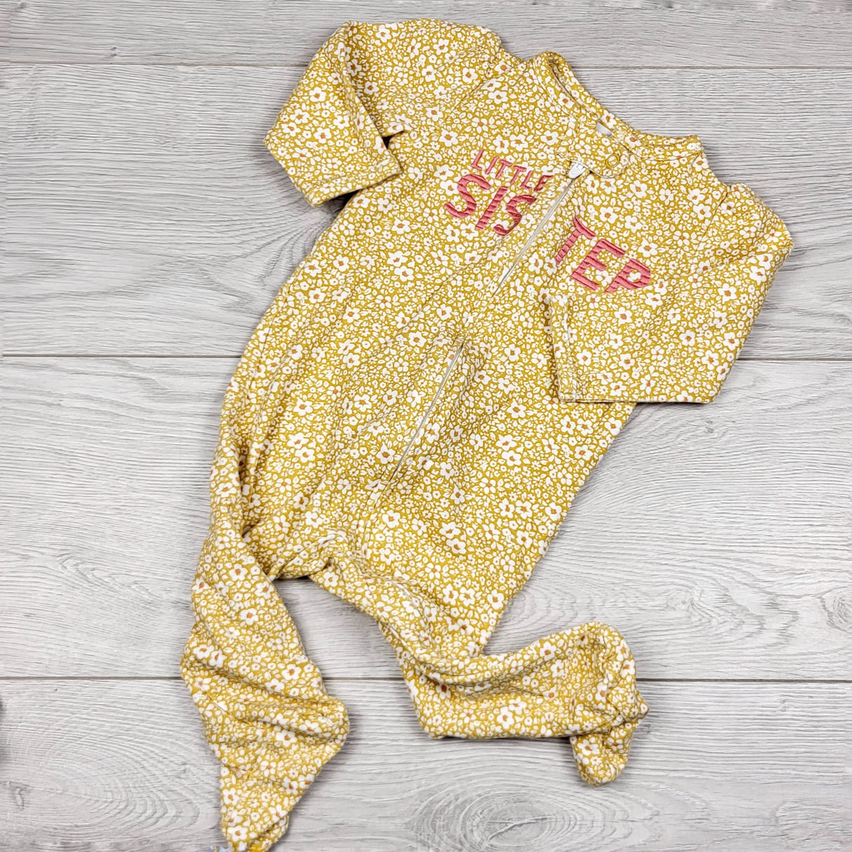 THNG11 - Child of Mine yellow floral print zippered cotton "Little Sister" sleeper. Size 3-6 months