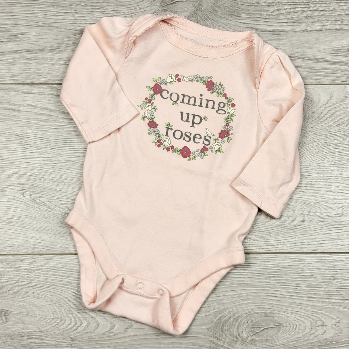 THNG11 - Gap pink "Coming Up Roses" bodysuit. Size 0-3 months