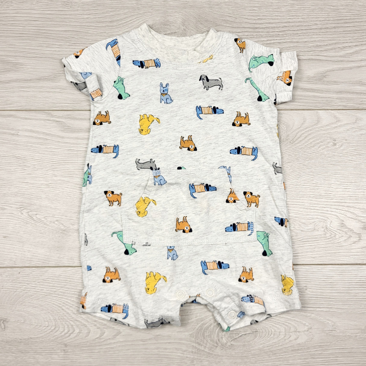 THNG21 - Carters grey cotton romper with dogs. Size 3 months