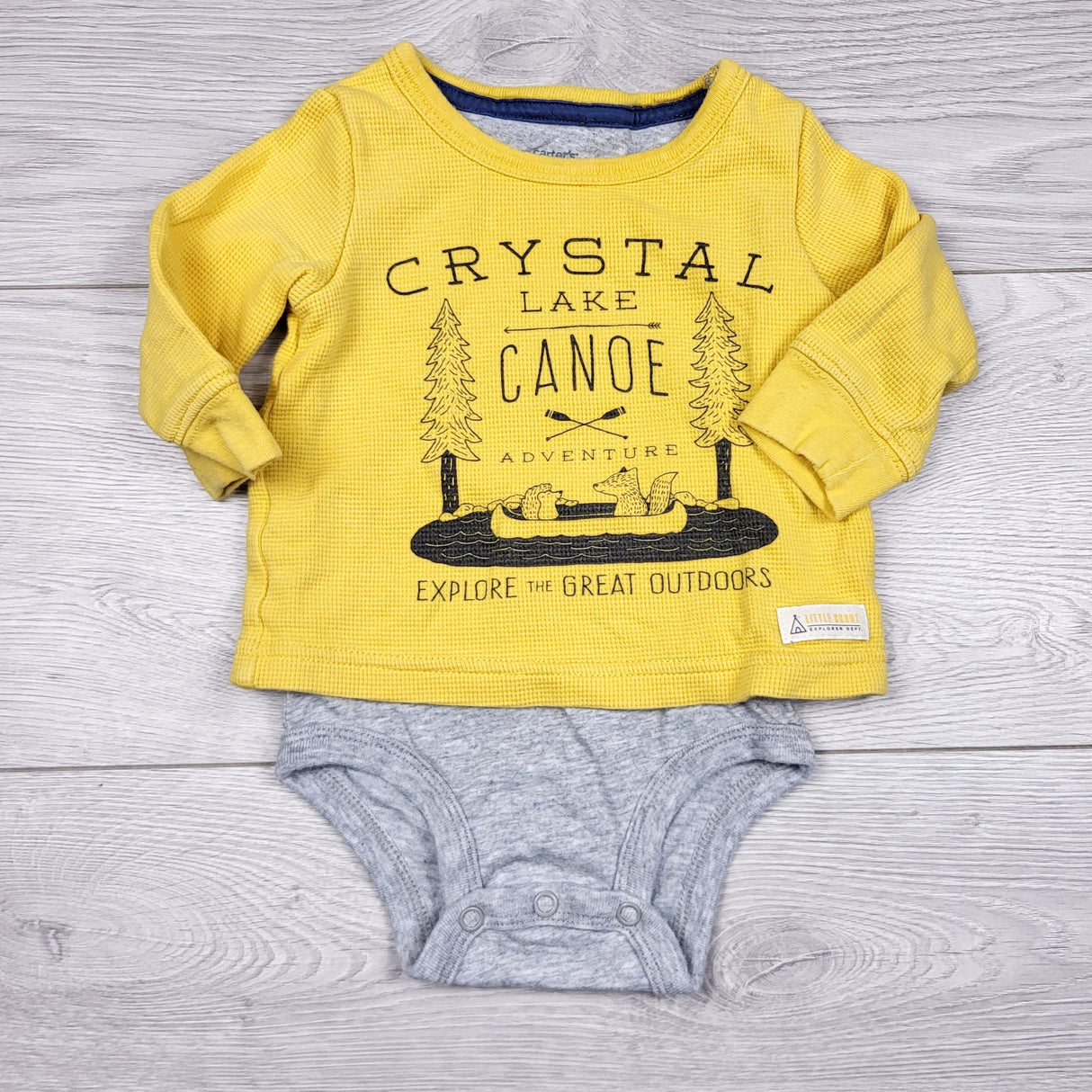 THNG21 - Carters yellow waffle knit shirt with attached bodysuit. Size 6 months