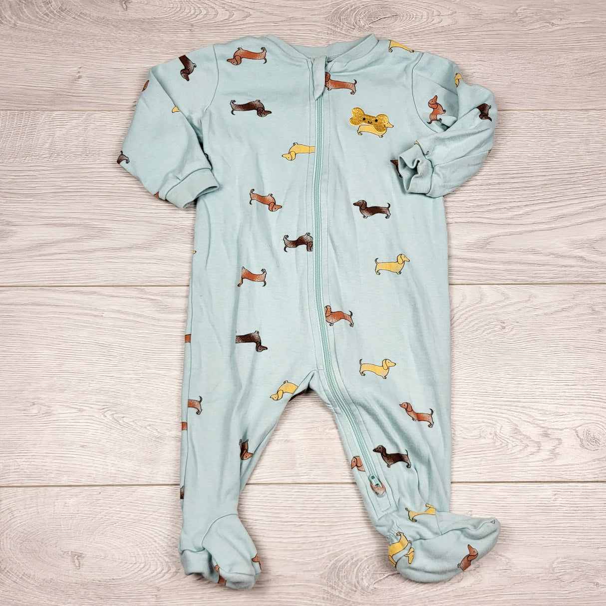 THNG21 - Pekkle zippered cotton sleeper with dogs. Size 6 months