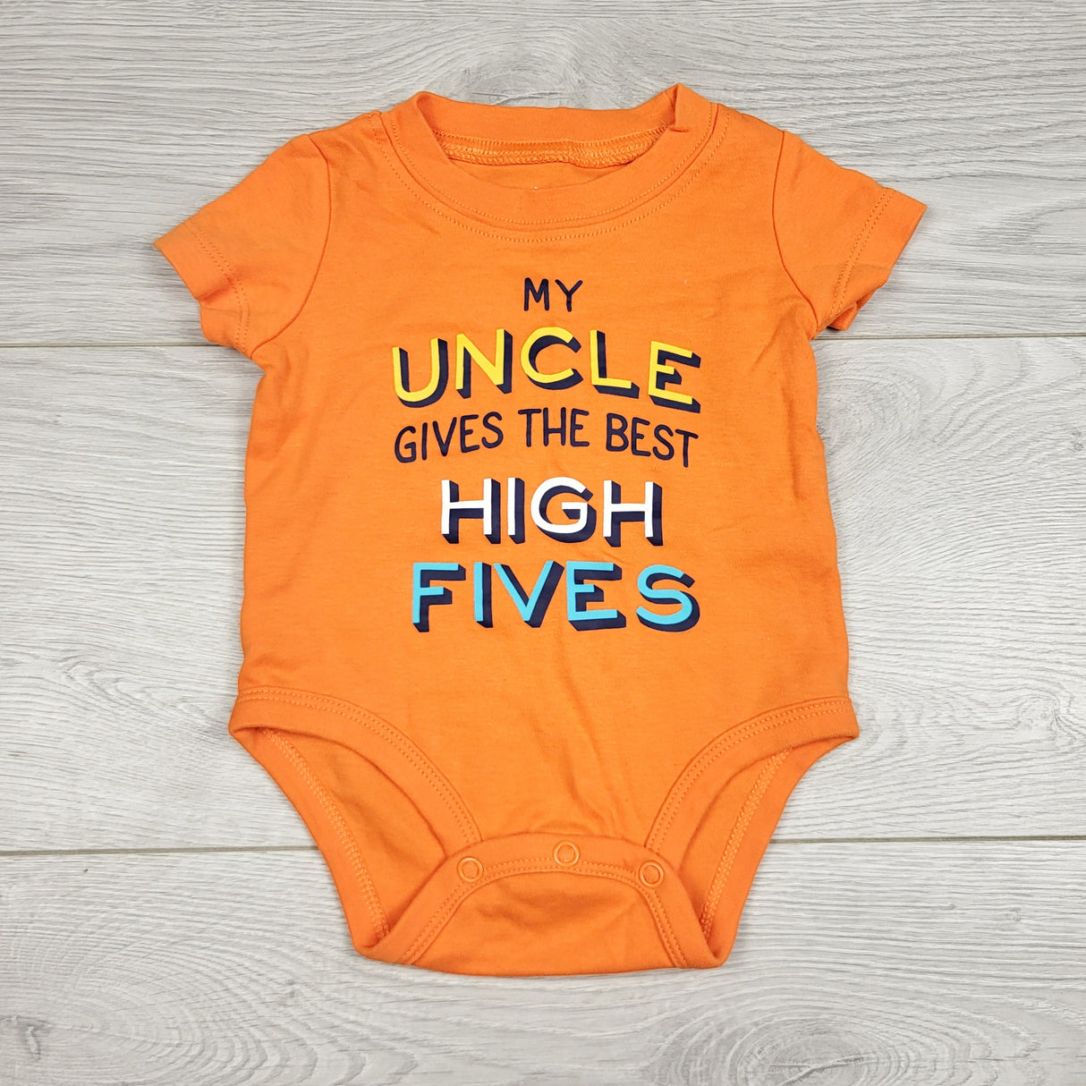 JLSN2 - Carters orange "My Uncle Gives the Best High Fives" bodysuit. Size 3 months