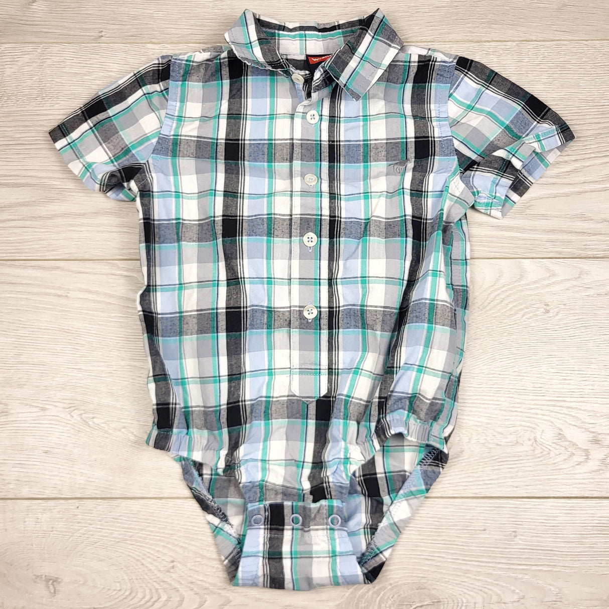 JLSN2 - Wrangler plaid button down bodysuit. Size 24 months