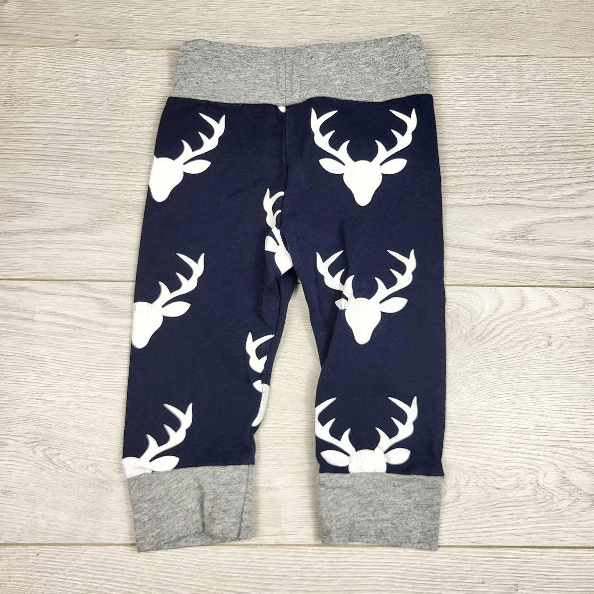 RZA1- Navy and grey cotton pants with moose. Size 6 months