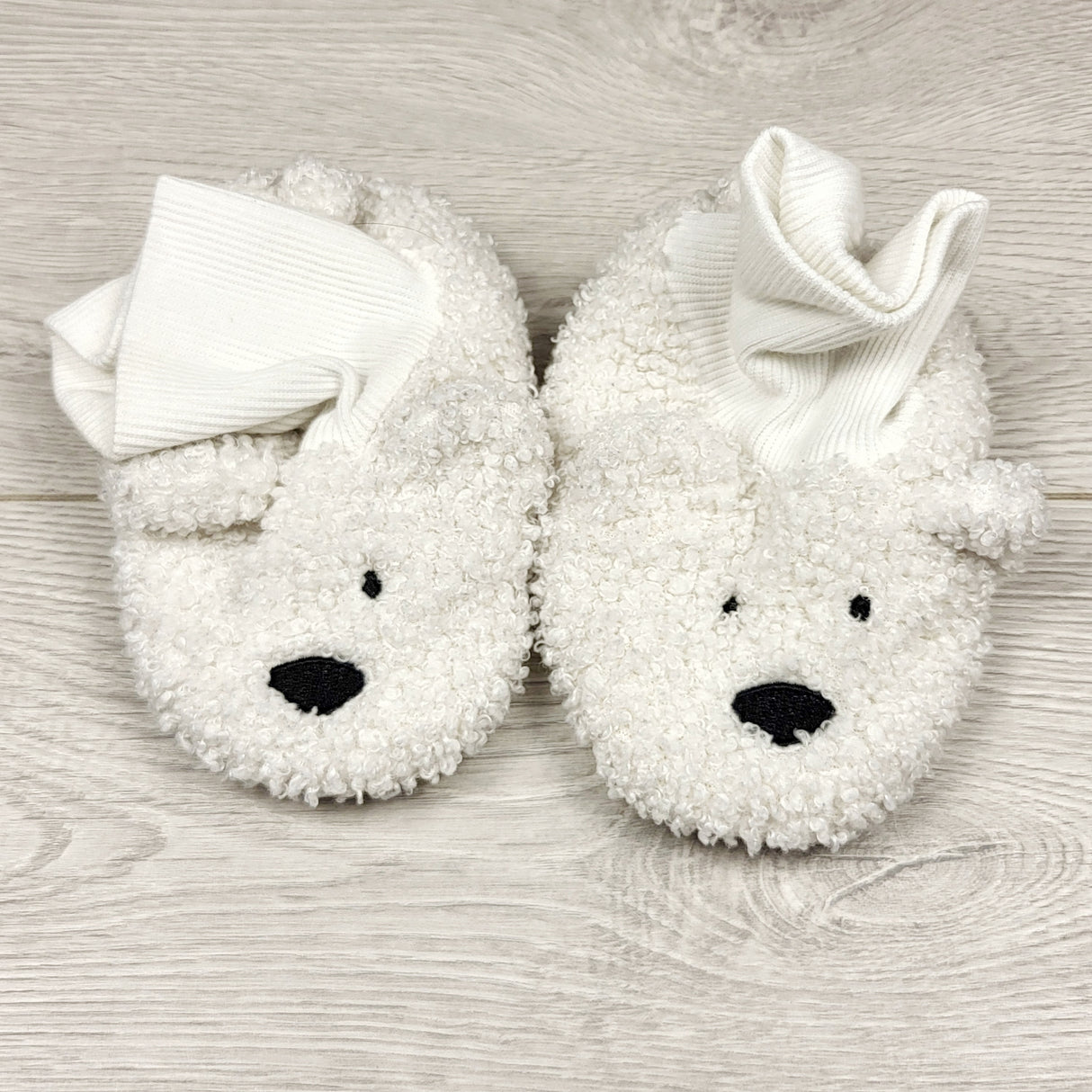 CHFF1 - Carters white fuzzy bear slippers. Size 12-18 months