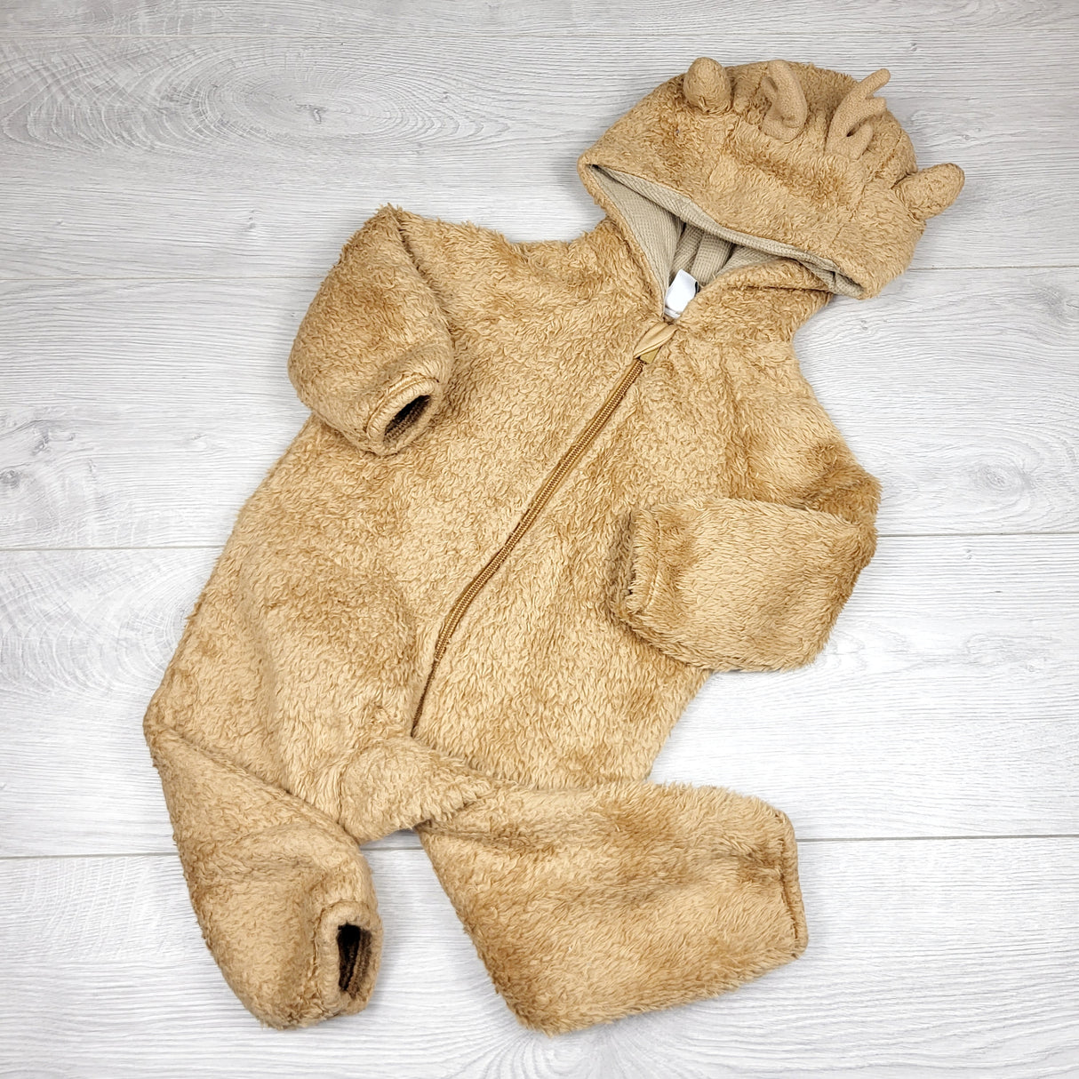 CHFF11 - Old Navy brown faux fur bunting suit. Size 18-24 months