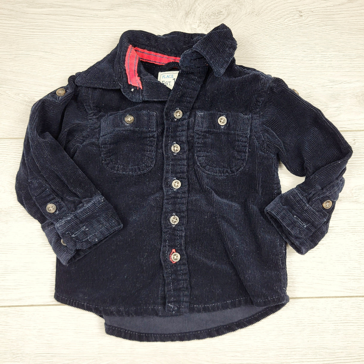 CHFF11 - Children's Place navy corduroy button down shirt. Size 9-12 months