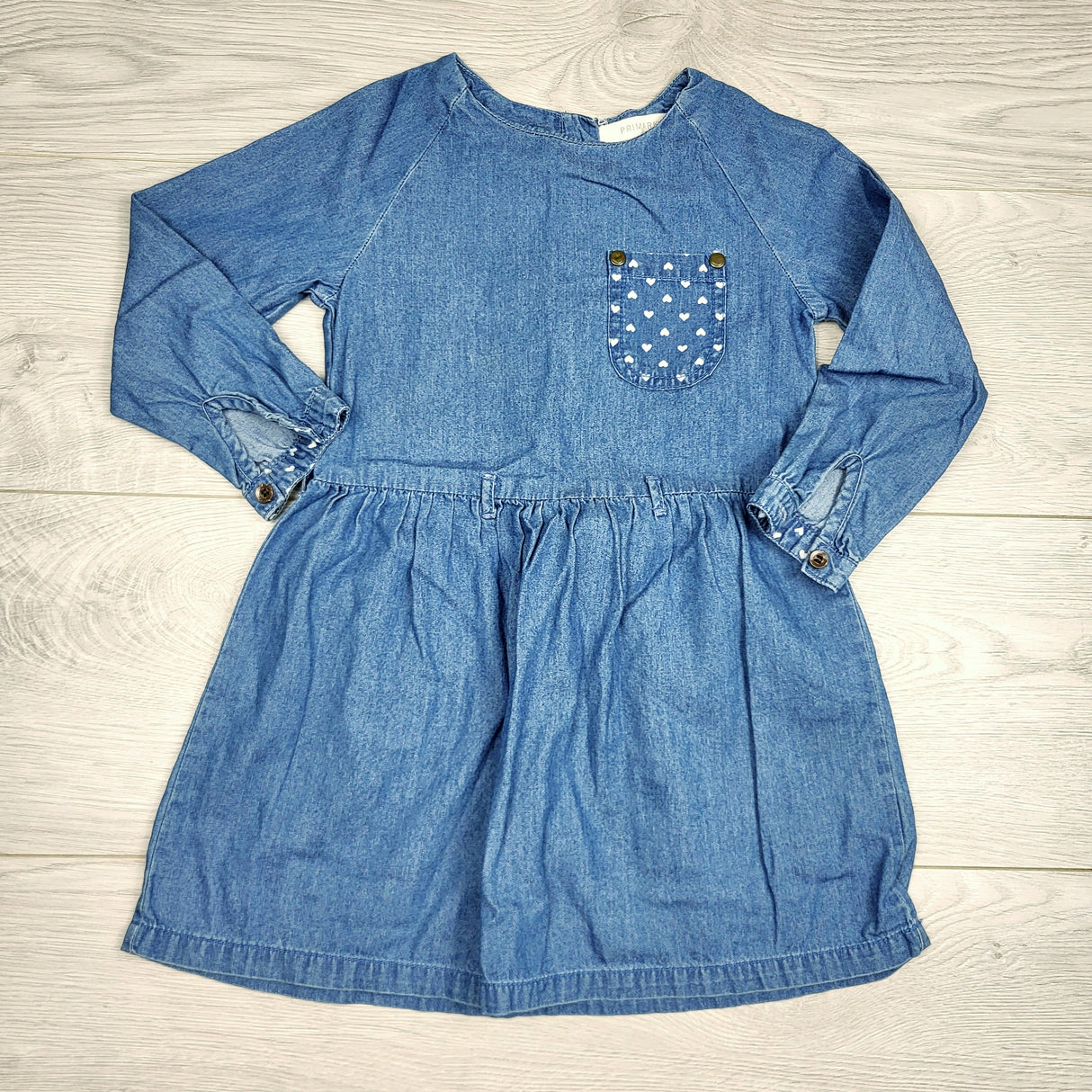 NGVU1 - Primark denim look dress with heart pocket. Size 18-24 months