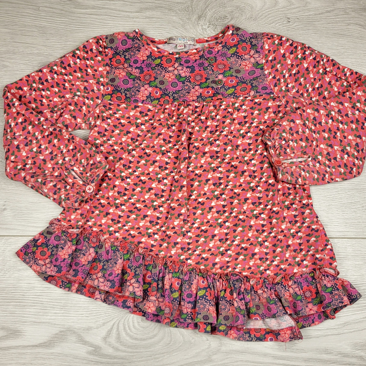 LUGE1 - Marks and Spencer pink floral print dress. Size 4/5T