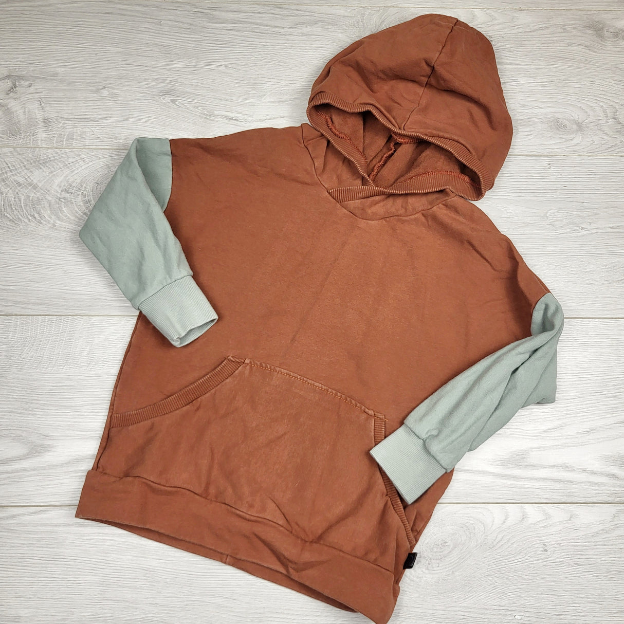 TSMP4 - Teddy Little Apparel brown and green handmade pullover hoodie. Size 5T