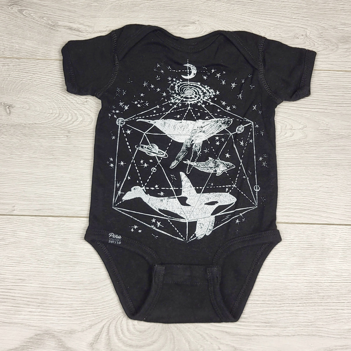 KHEN5 - Pina Styles black "Galactic Whales" bodysuit. 6 months