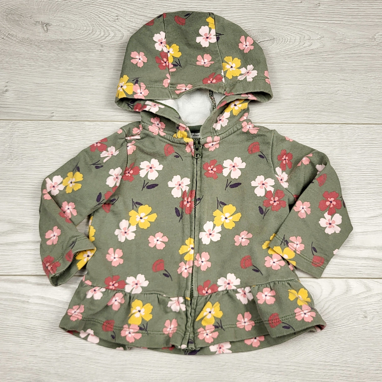 KHEN5 - Child of Mine green floral print zip up cotton hoodie. Size 6-9 months