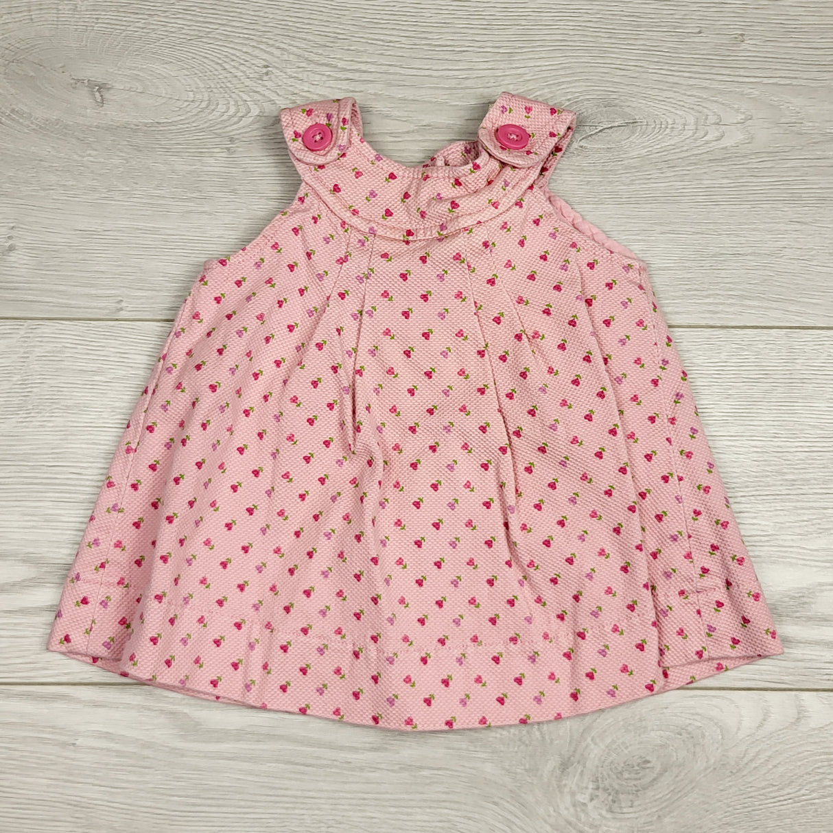 KHEN5 - Joe pink textured dress with flowers. Size 3-6 months