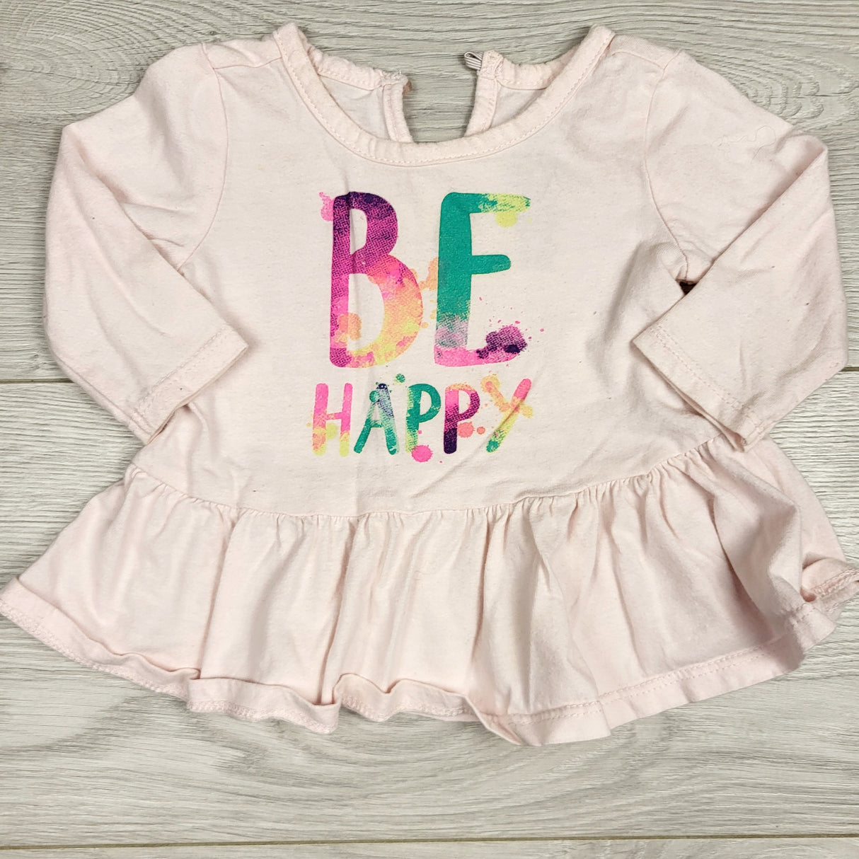 KHEN5 - George pink "Be Happy" top. Size 0-3 months