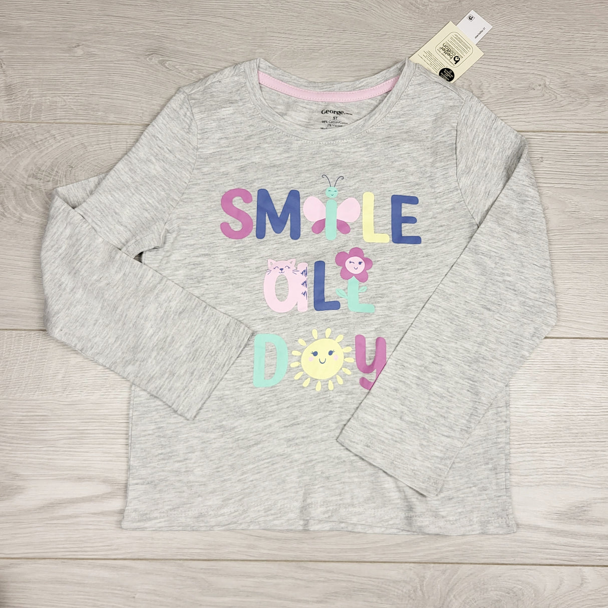 KHEN5 - NEW - George grey "Smile All Day" long sleeved top. Size 5T