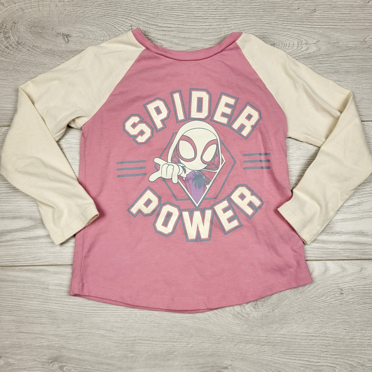 ALWS11 - Joe pink and beige "Spider Power" top. Size 4T