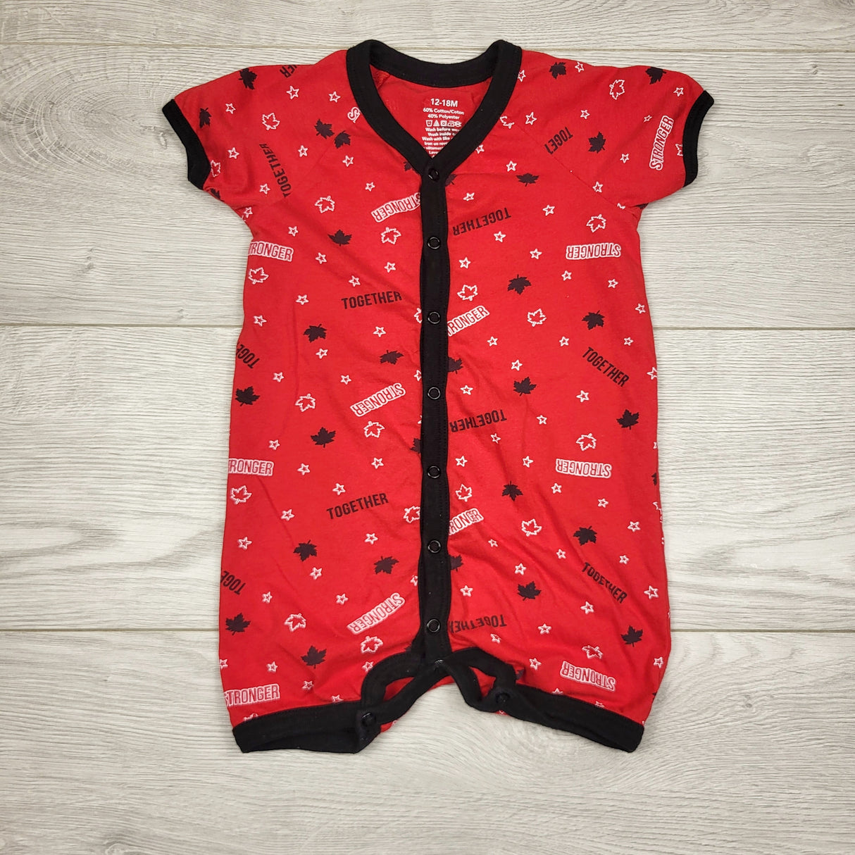 ADRT1 - George red cotton maple leaf printed romper. Size 12-18 months