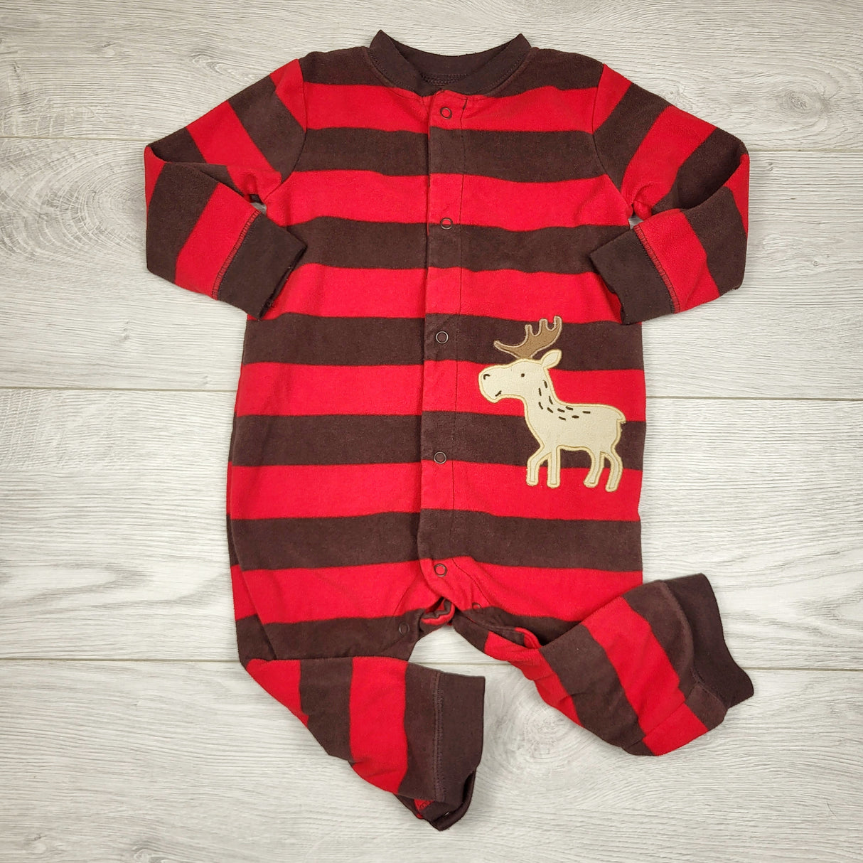 ADRT1 - Child of Mine red and brown striped fleece sleeper. Size 18 months