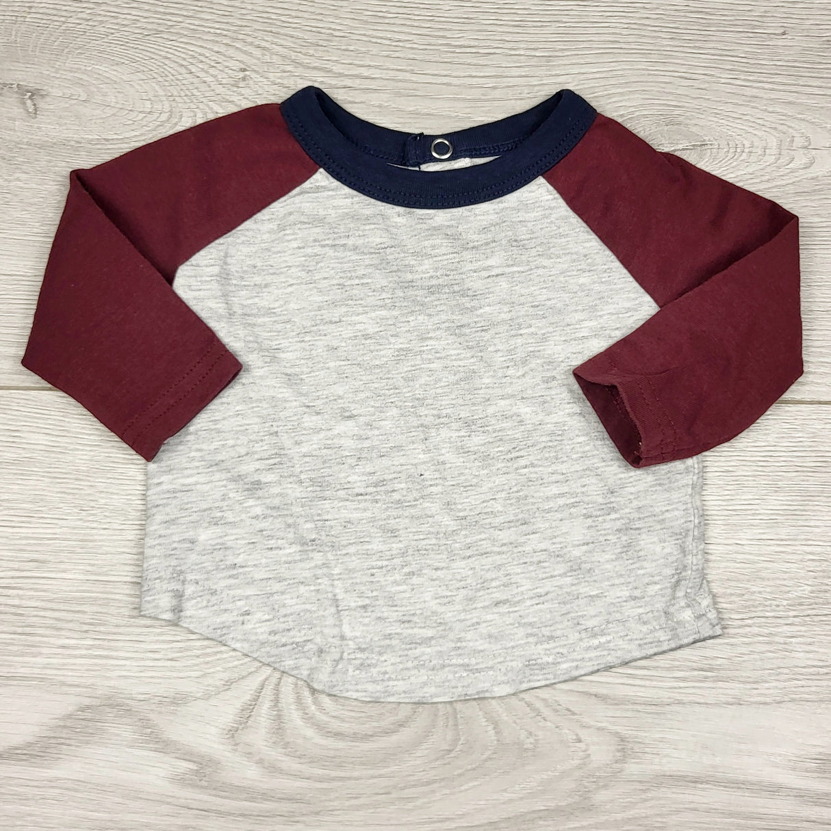 ADRT1 - George grey and burgundy raglan style top. Size 0-3 months