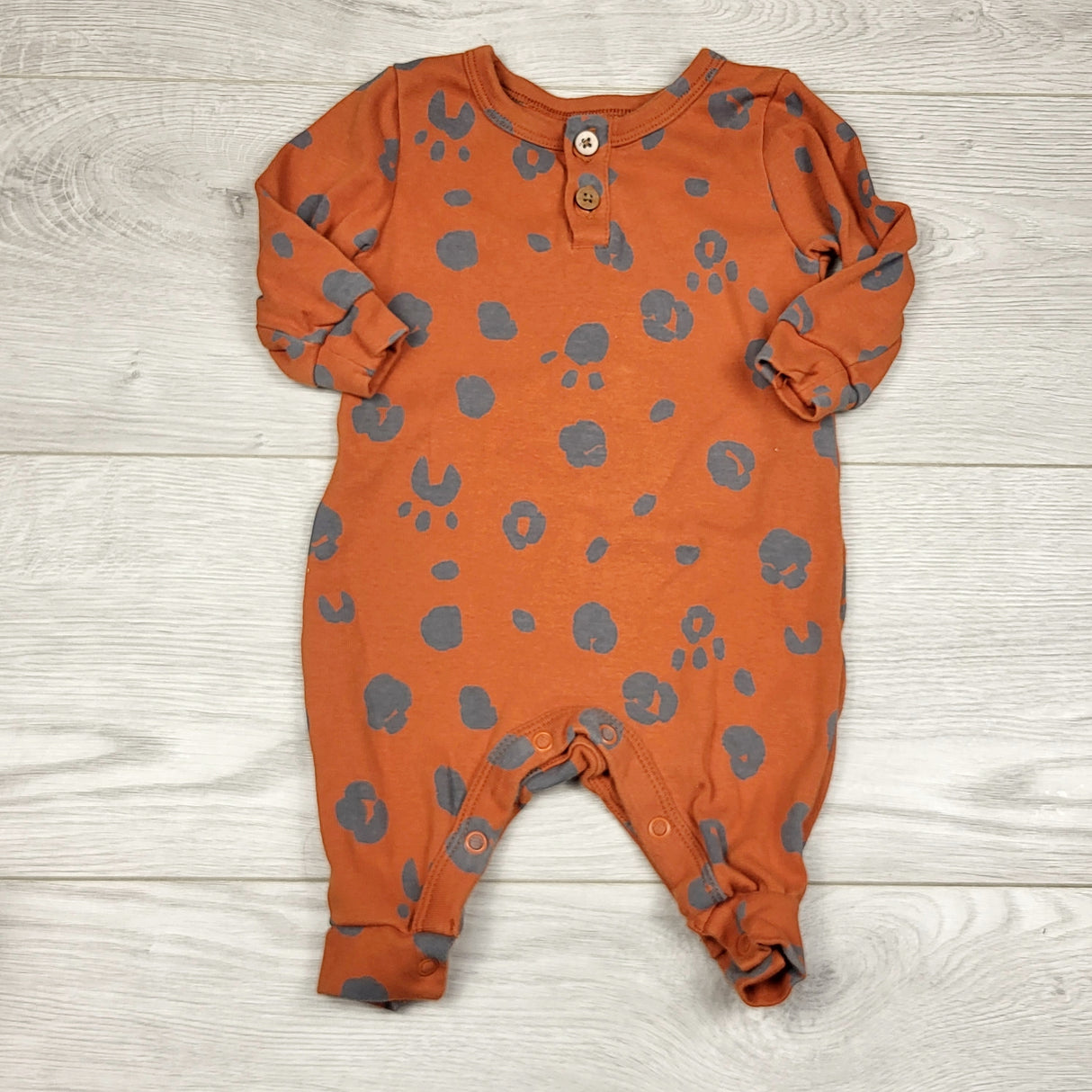 ADRT1 - George leopard spotted romper. Size 0-3 months